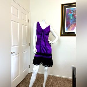 Betsey Johnson, silk purple cocktail, midi dress